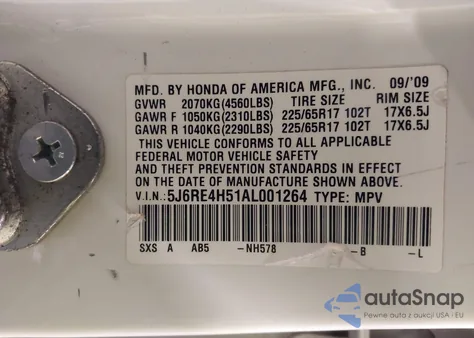 2010 Honda Cr-V Ex z USA, uszkodzony, nr VIN 5J6RE4H51AL001264